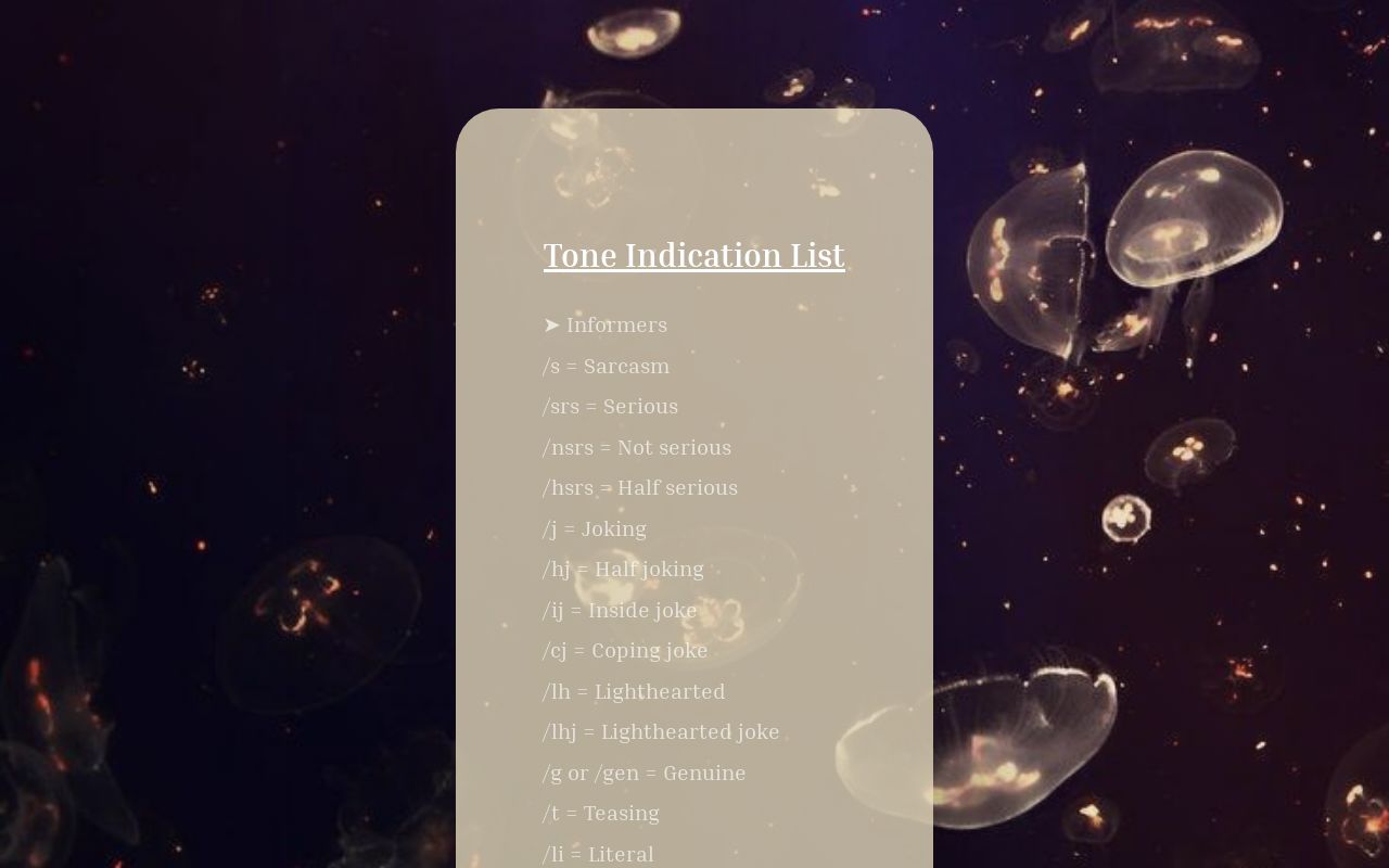 Tone Indication List